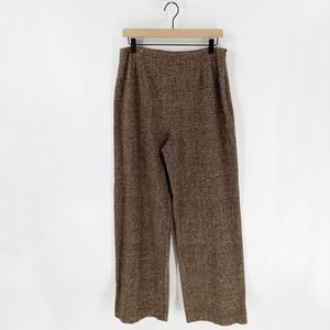 MaxMara Brown Wool-Angora Blend Plaid Wide Leg Women's Trousers Size 14